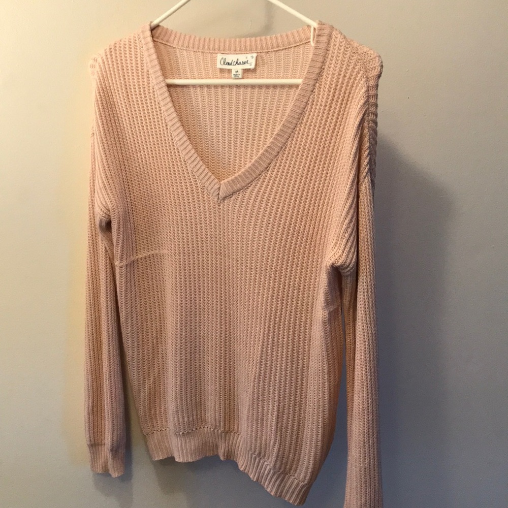 Pale pink, V-Neck, Cropped, Knitted sweater